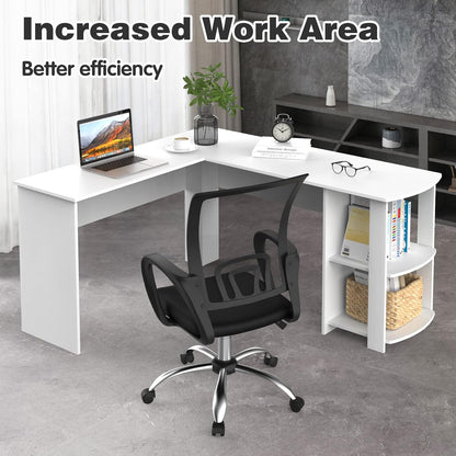 Ufurniture L-Shaped Corner Computer Desk Home Office Desk Study Table Workstation Writing Large L Shaped Desk with 2 Storage Shelves (White)