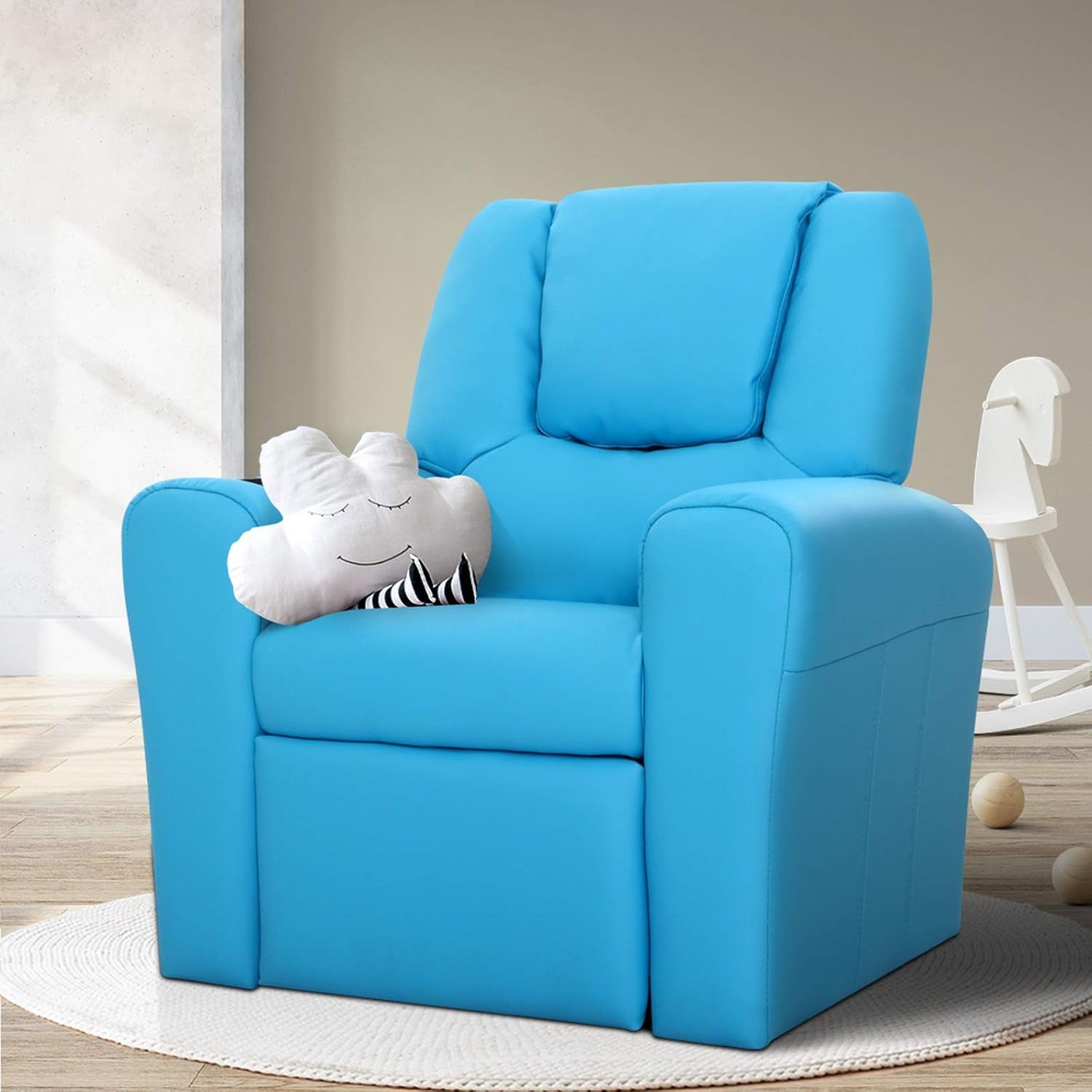 Keezi Kids Recliner Chair, PU Leather Sofa Couch Armchair Loungefly Outdoor Lounge Chairs Home Bedroom Living Room Playroom Children Furniture, Thick Foam Padding Adjustable Precise Recline Blue