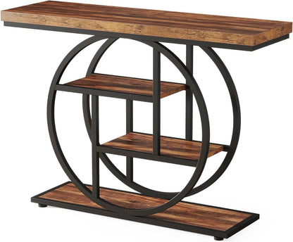 Rustic Console Table Hallway,105Cm Console Table, 4-Tier Entryway Console Table, Narrow Hall Table with Storage Shelves for Living Room, Foyer, Rustic Brown