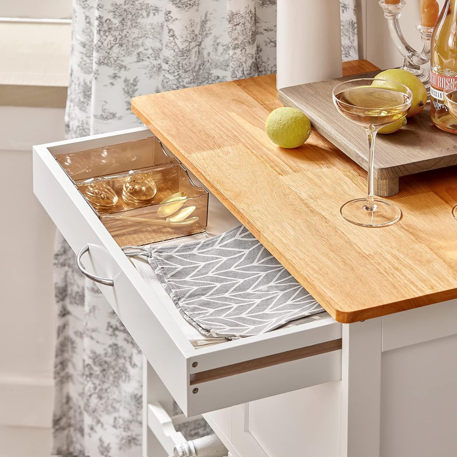 Sobuy Kitchen Trolley, Kitchen Island with Wine Racks, Portable Workbench, Serving Cart for Bar, Dining