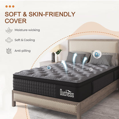 Duchess 34Cm Queen Hybrid Mattress - Mattress Comfortable Memory Foam and Pocket Springs with Pressure Relief Breathable Design Reinforced Edge Support