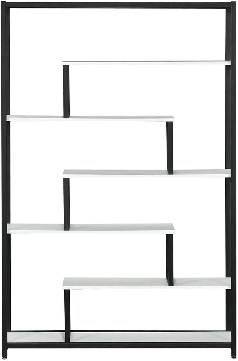 Six Tier Bookshelf Bookshelf Industrial Multi-Level Bookcase Storage Rack Display Shelf Unit for Home and Office White