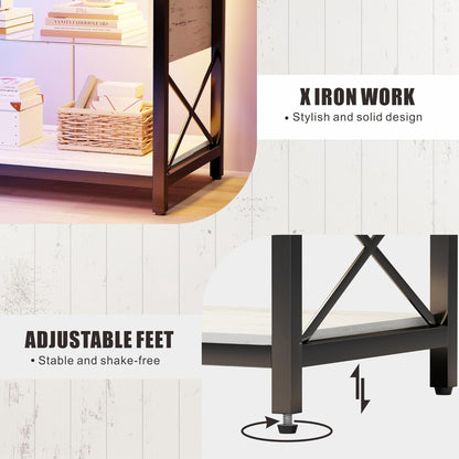Dystler LED TV Stand for 55/60/65/75 Inch Tv,Smart Gaming Entertainment Center with Wireless Charging Station,Modern TV Cabinet with Adjustable Glass Shelves for Living Room, Bedroom 58 Inch,White