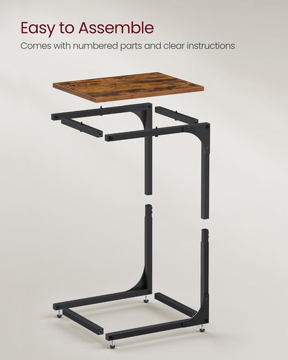 Set of 2 C-Shaped Side Table, Bedside Table, Sofa Side Table, Coffee Table, with Metal Frame, Industrial, for Living Room, Bedroom, Rustic Brown and Black LET354B01