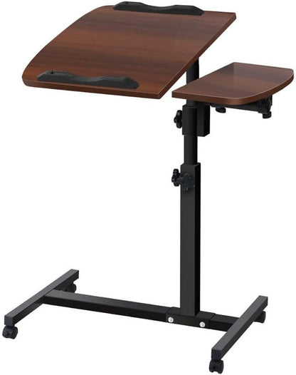 Artiss Laptop Table, Small Stand Desk Desktop Computer Standing Study Desks Bed Side Tables Home Office Travel Studio Furniture, Portable Wooden 360° Rotating Lockable Caster Wheels Dark Wood