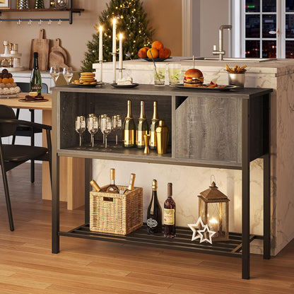 Coffee Bar with Storage Buffet Cabinet Kitchen Sideboard with Adjustable Shelves Console Table for Kitchen Dining Room, Grey