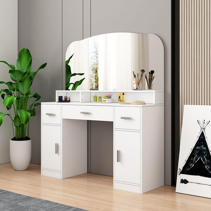 Dressing Table Vanity Table with Mirror Dresser Makeup Desk with 3 Drawers & 2 Door Storage Bedroom Furniture White