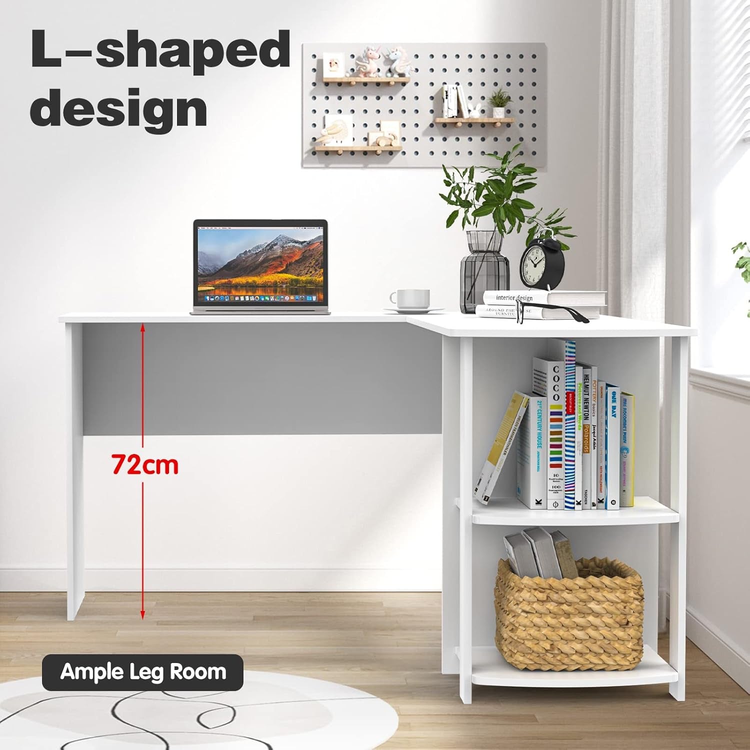 Ufurniture L-Shaped Corner Computer Desk Home Office Desk Study Table Workstation Writing Large L Shaped Desk with 2 Storage Shelves (White)