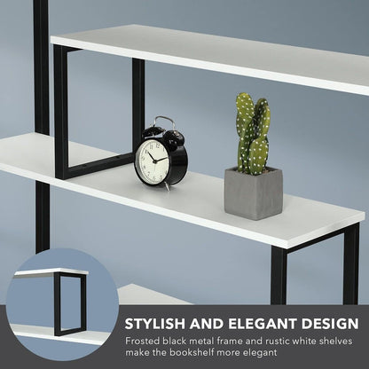 Six Tier Bookshelf Bookshelf Industrial Multi-Level Bookcase Storage Rack Display Shelf Unit for Home and Office White