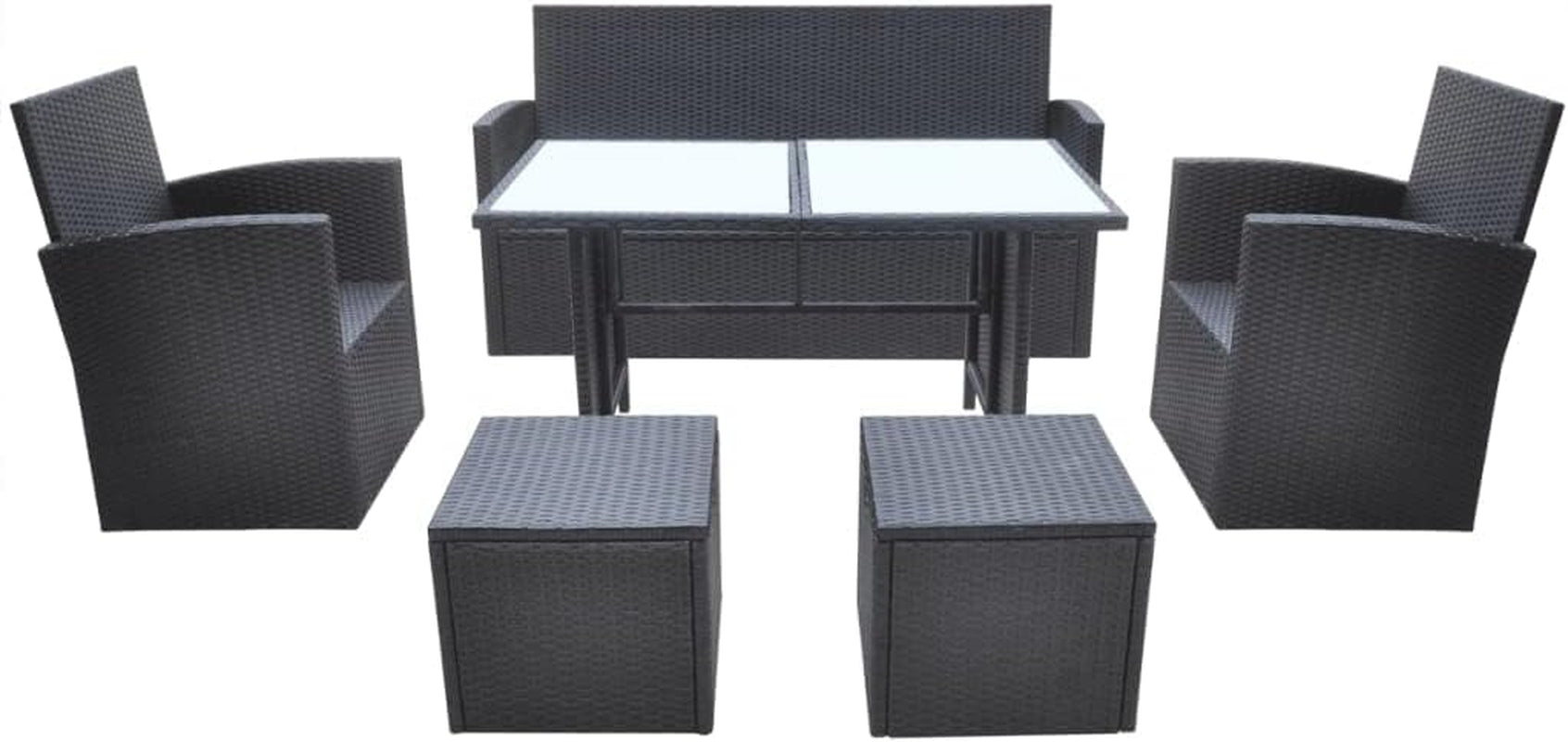 6-Piece Outdoor Dining Set with Cushions - Stylish and Durable Poly Rattan Construction - Black Outdoor Furniture with Easy-Care Cushions