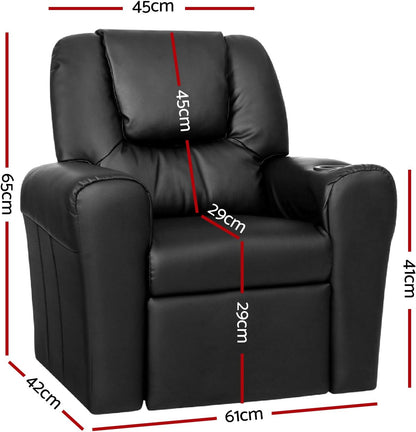 Keezi Kids Recliner Chair, PU Leather Sofa Couch Armchair Loungefly Outdoor Chairs Home Bedroom Living Room Playroom Children Furniture, with 9Cm Thick Foam Padding Precise Recline Adjustment Grey