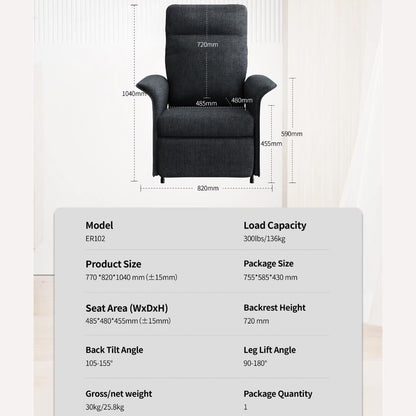 SBS Recliner Chair - Single Seater Floor Sofa Oversized Textile Recliner Sofa for Adults, Recling Chiar, Perfect Small Recliner for Small Spaces, Watching Moving, Reading Book for Home, or Theater