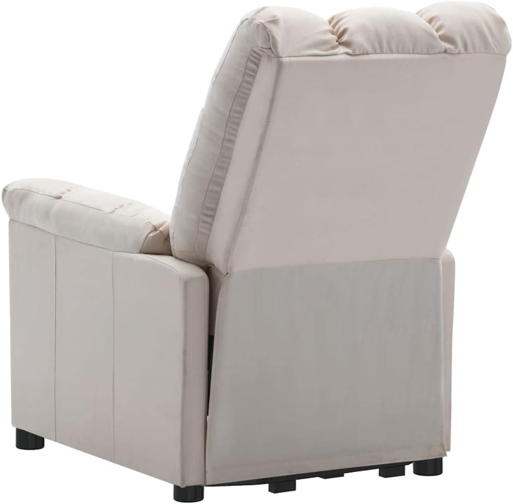 Vidaxl Stand-Up Massage Recliner Chair in Cream Fabric - Electric Power Lift Chair with 6-Point Massage Function, Adjustable Manual Recline and Densely Padded Seat For