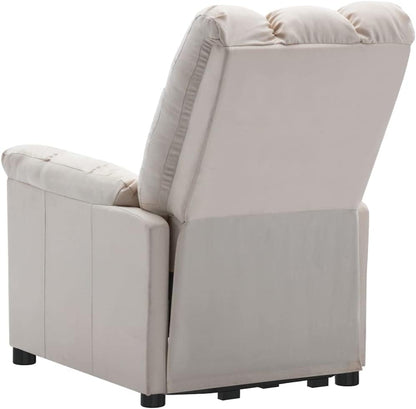 Vidaxl Stand-Up Massage Recliner Chair in Cream Fabric - Electric Power Lift Chair with 6-Point Massage Function, Adjustable Manual Recline and Densely Padded Seat For