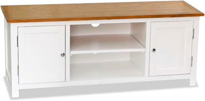 Vidaxl Solid Oak Wood & Pinewood TV Cabinet - Two-Tone Design, Ample Storage Space for Multimedia Appliances, with Cable Outlets, Requires Assembly