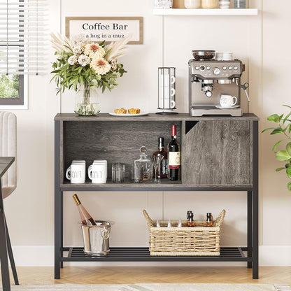 Coffee Bar with Storage Buffet Cabinet Kitchen Sideboard with Adjustable Shelves Console Table for Kitchen Dining Room, Grey