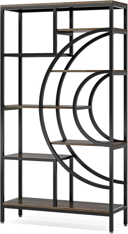 Geometric Bookcase, 71 Inches, Industrial 8-Tiers Bookshelves, Rustic Etagere Bookcase with Metal Frame, Tall Freestanding Open Storage Shelving Units for Home Office, Living Room