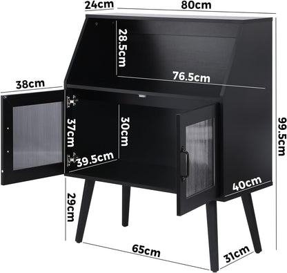 Sideboard Buffet Cabinet with Open Shelf, Glass Doors and 2 Tier Storage Cabinet Coffee Bar Table
