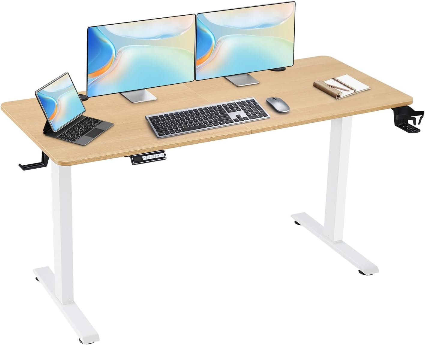 Height Adjustable Electric Standing Desk,160 X 70Cm Splice-Piece Board,Rising Home Office Computer Table with Memory Controller (White, 160 X 70Cm)
