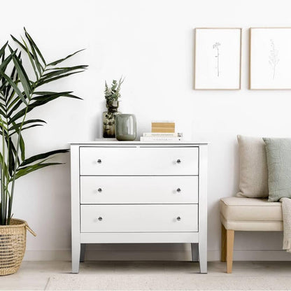 Chest of Drawers 3 Drawer White Tallboy 