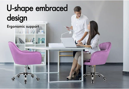 ALFORDSON Velvet Office Chair Swivel Fabric Armchair Computer Desk Chair Modern Home Office Chair Height Adjustable Mid-Back Task Chair for Kids Adult Study Work, Living Room, Bedroom (Orla Purple)