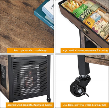 Coffee Bar Cabinet，3 Tiers Kitchen Coffee Cart with Drawer for the Home, Movable Farmhouse Coffee Station Table on Wheels for Living Room, Entryway, Dining Room, Kitchen
