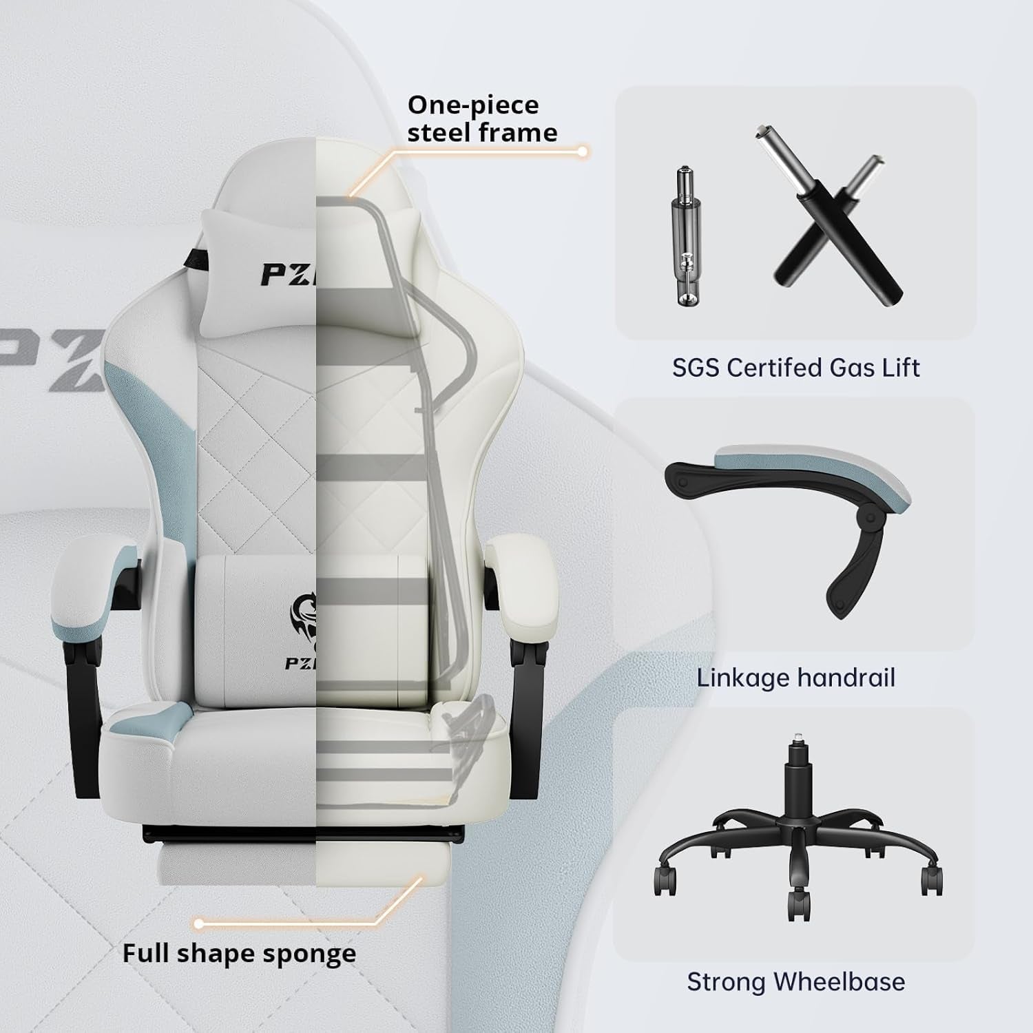 PZDO Ergonomic Office Chair with Footrest, Technology Fabric Ergonomic Chair for Adults, Computer Chair Gaming Desk Chair with Lumbar Support, Home Office Recliner Chair, Gift, Teens, (Gray)