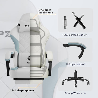 PZDO Ergonomic Office Chair with Footrest, Technology Fabric Ergonomic Chair for Adults, Computer Chair Gaming Desk Chair with Lumbar Support, Home Office Recliner Chair, Gift, Teens, (Gray)