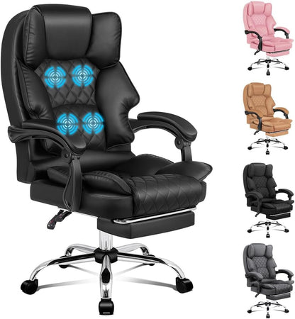 ALFORDSON Ergonomic Office Chair with Massage, 150° Recline and 360° Swivel, Gaming Executive Computer Racer Chair Adjustable Height,Pu Leather Home Office Chair with High Backest Support (Black)