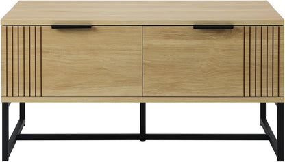 Coffee Table with Metal Base and 2 Storage Drawer Side End Table