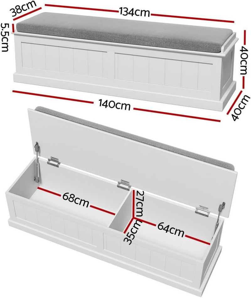 Storage Ottoman Blanket Box Bench 140Cm Fluted Faux Linen Seat Chest Grey