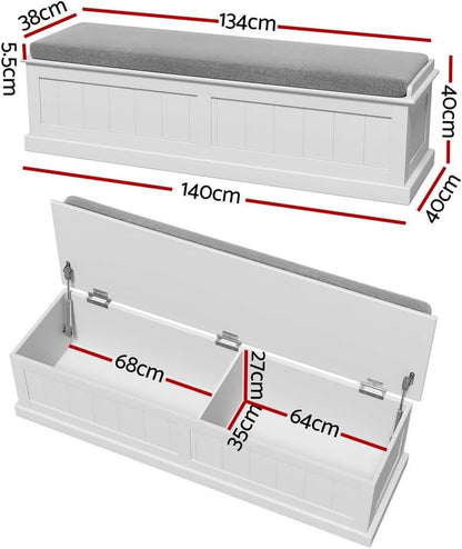Storage Ottoman Blanket Box Bench 140Cm Fluted Faux Linen Seat Chest Grey