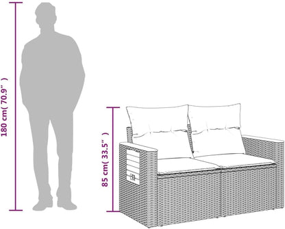 Garden Sofa/Couch W Cushions - 2-Seater Black PE Rattan, Steel & Acacia Wood - Outdoor Patio/Deck Furniture - 124X62X69 Cm with Storage & Side Table