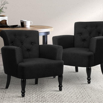 Armchair Black Wingback Recliner Lounge Dining Chairs Sofa Nursing Seat Occasional Reading Seating Home Living Room Bedroom Furniture, Polyester, Armchairs in 44Cm Height