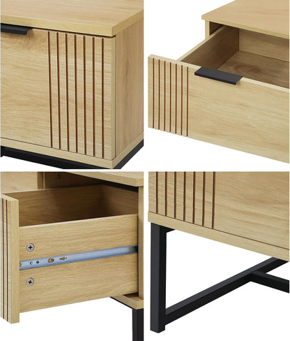 Coffee Table with Metal Base and 2 Storage Drawer Side End Table