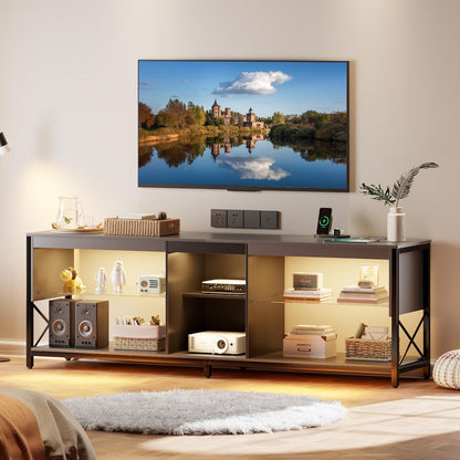 Dystler LED TV Stand for 55/60/65/75 Inch Tv,Smart Gaming Entertainment Center with Wireless Charging Station,Modern TV Cabinet with Adjustable Glass Shelves for Living Room, Bedroom 58 Inch,White