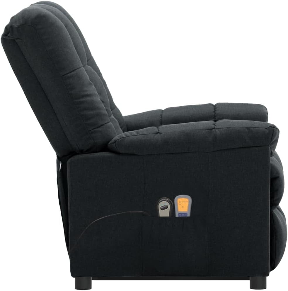 Vidaxl Power Lift Recliner Chair with Vibration Massage, Adjustable Backrest and Footrest, Dark Grey Fabric, Solid Wood and Metal Frame