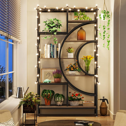 Geometric Bookcase, 71 Inches, Industrial 8-Tiers Bookshelves, Rustic Etagere Bookcase with Metal Frame, Tall Freestanding Open Storage Shelving Units for Home Office, Living Room