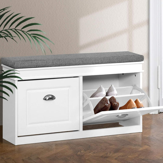 Artiss Shoe Cabinet Bench Storage Rack Organiser Drawer White Shelf Organizer Holder Display Closet Stand Furniture Cupboard Space Saver Room Compartment Case Hanger Shelving Wardrobe Caddy