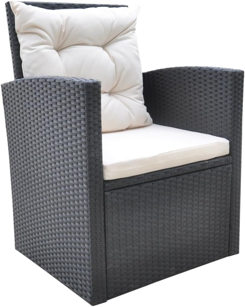 6-Piece Outdoor Dining Set with Cushions - Stylish and Durable Poly Rattan Construction - Black Outdoor Furniture with Easy-Care Cushions
