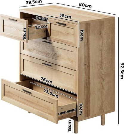 Chest of Drawers Dresser with 5 Storage Cabinet Tallboy Natural