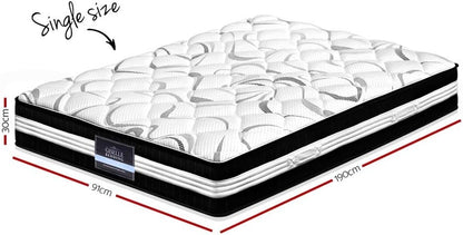 Giselle Bedding Single Mattress Bed Foam Mattresses 30Cm Thickness, with 5-Zone Pocket Spring System and Breathable Euro Top, 5Yrs Warranty, Medium Firm, White with Vacuum Packed