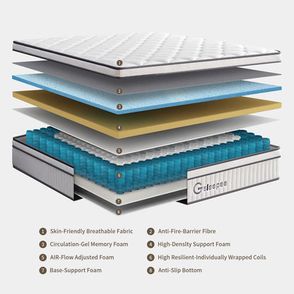 Gsleepee Queen Mattress, 26Cm Thick Queen Size Mattress in a Box, Gel Memory Foam Hybrid Matress for Motion Isolation, Soft and Comfortable, Pressure Relief, Medium Firm Support