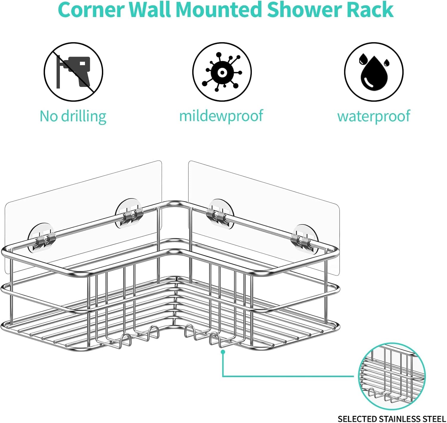 2 Pack Silver Corner Shower Hanging Bathroom Rack, Stainless Steel 304 Rust Resistant