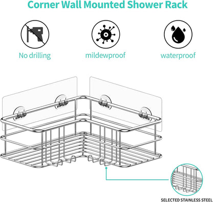 2 Pack Silver Corner Shower Hanging Bathroom Rack, Stainless Steel 304 Rust Resistant