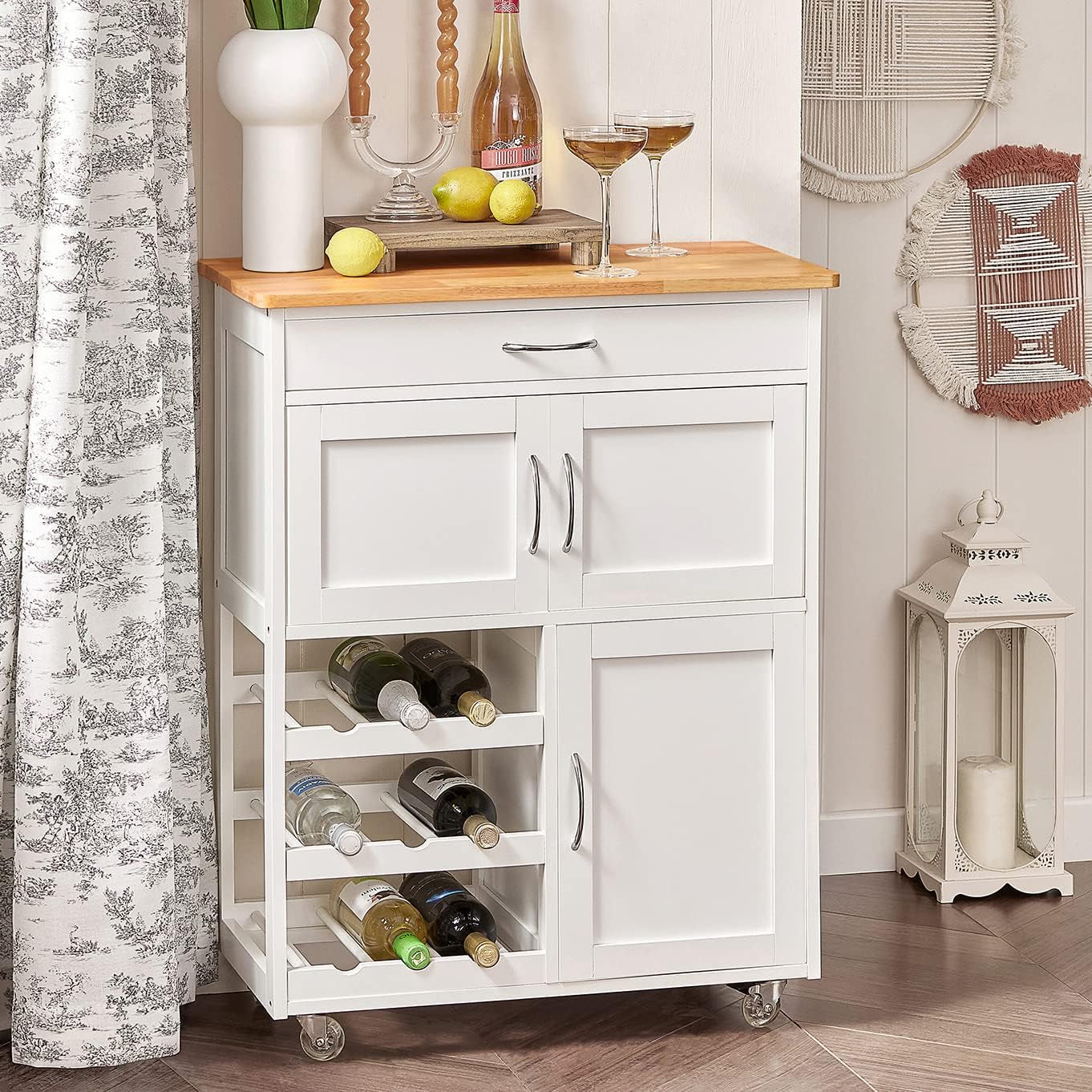 Sobuy Kitchen Trolley, Kitchen Island with Wine Racks, Portable Workbench, Serving Cart for Bar, Dining