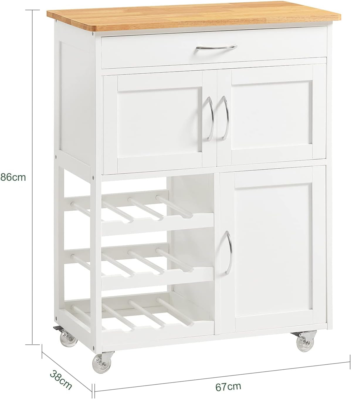 Sobuy Kitchen Trolley, Kitchen Island with Wine Racks, Portable Workbench, Serving Cart for Bar, Dining