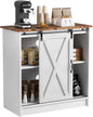 White Coffee Bar Cabinet Station, Small Kitchen Coffee Bar Cabinet with Storage, Farmhouse Sideboard Buffet Cabinet for Home, Kitchen, Living Room and Dining Room (Rustic Brown Top)