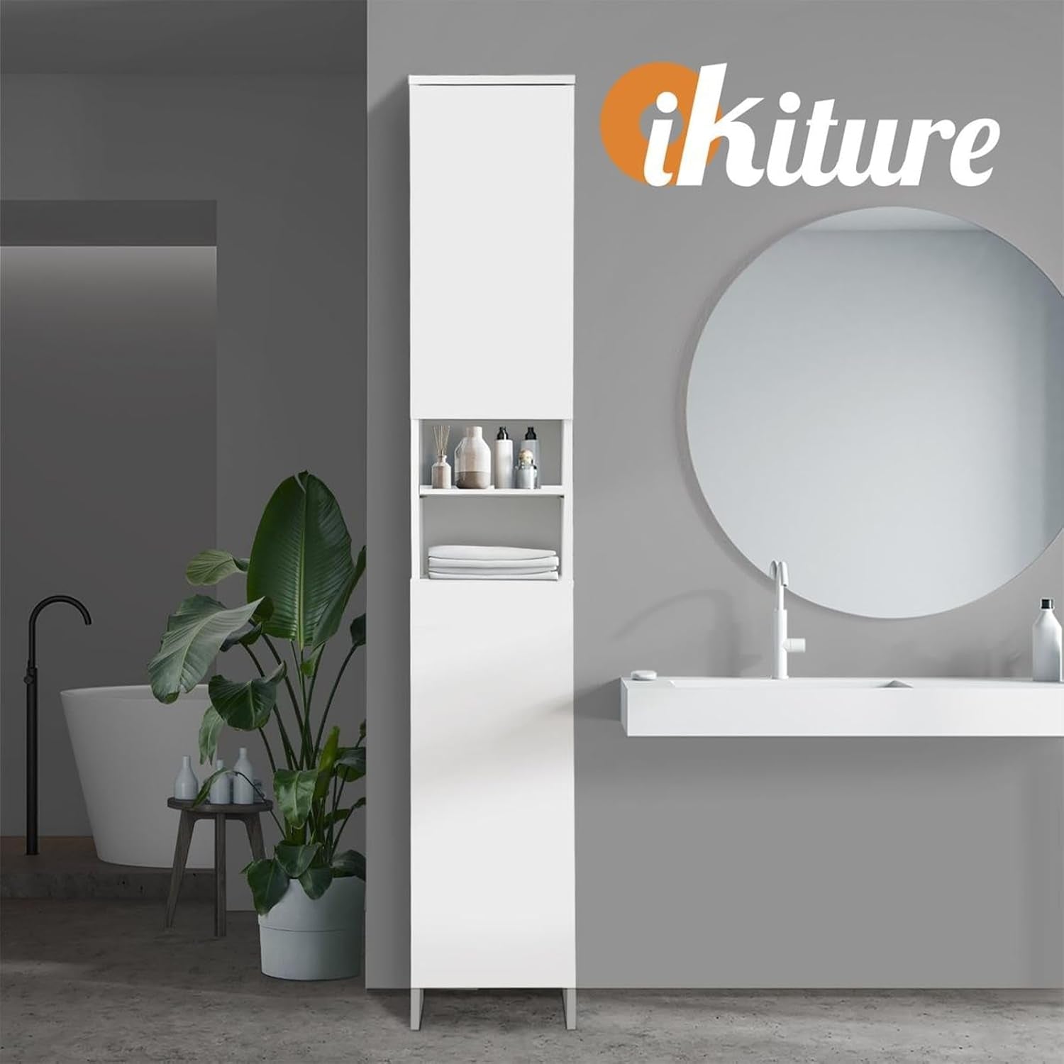 Bathroom Cabinet Cupboard Storage Tallboy with Adjustable Shelves 173 X 30 X 30Cm