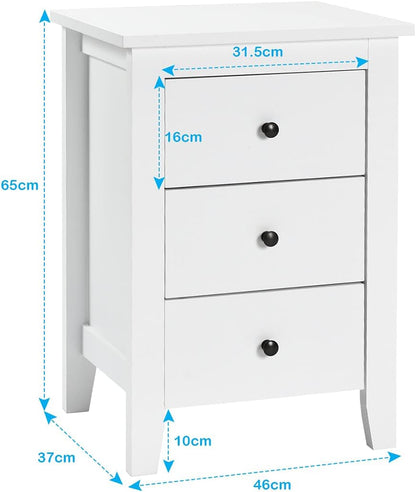 Giantex 2PCS End Side Table, Nightstand W/ 3 Drawers, Modern Bedside Cabinet, Wooden End Table W/Sturdy Structure, Accent Table W/Solid Wood Legs, Bedside Table Sofa Side Table for Bedroom Living Room